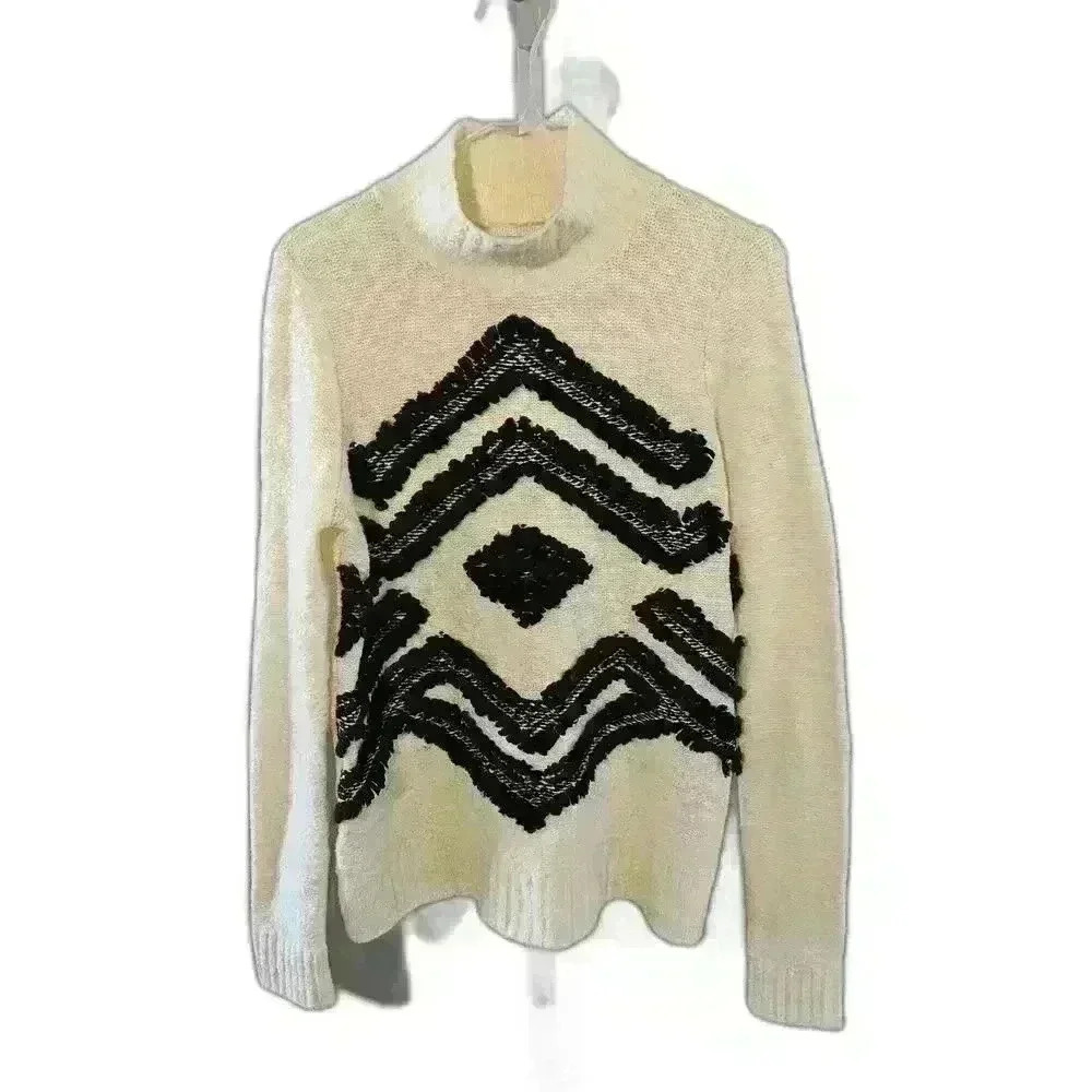 Ann Taylor LOFT Black and White Patterned Knit Sweater NWT - Picture 1 of 7